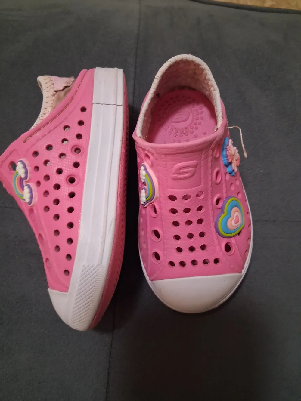 Skechers Pink Kids Slip-On Clogs with Heart Charms